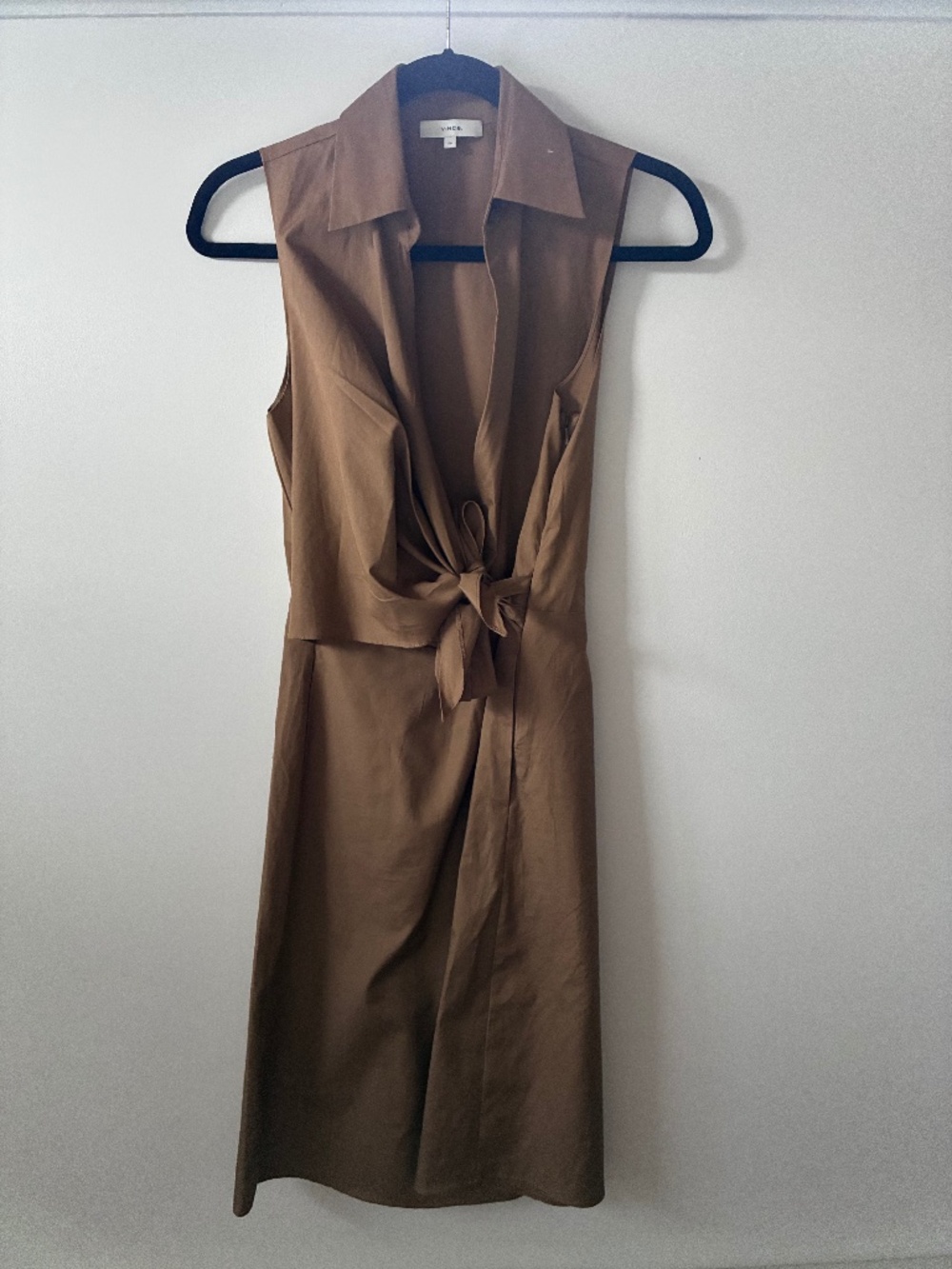 Vince Sleeveless Wrap Shirt Dress Tobacco XXS